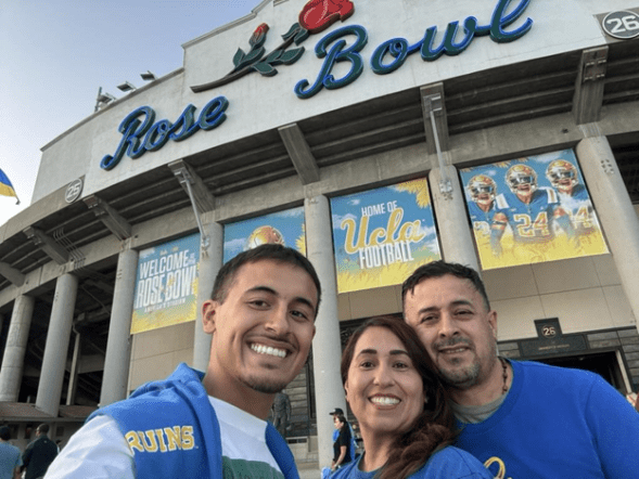 Photo of Samuel outside the Rose Bowl before a UCLA football game. 