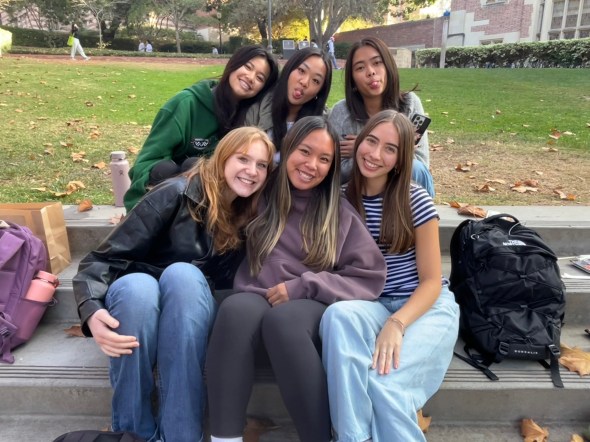 Camille with friends from Public Affairs outside on UCLA's campus. 